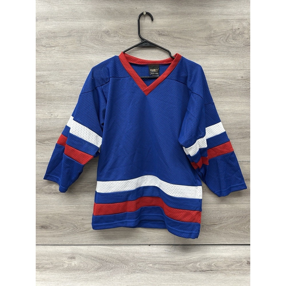Vintage 90s Reach Deadstock Sports Blank Practice Hockey Jersey Blue Red White